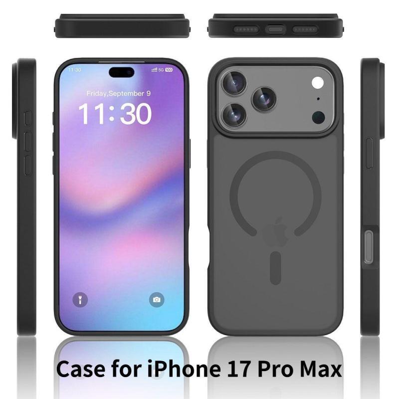 High-end matte skin-touch black mobile phone case suitable for iPhone17Promax 16Promax 15Plus 14Pro 13 12 Pro Max Plus supports magnetic suction wireless charging matte translucent anti-shock and anti-fall Apple mobile phone case
