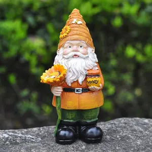 Gnome Design Garden Decoration, Cute Gnome Statue with Honey Jar & Sunflower, Outdoor Courtyard Garden Ornaments, Resin Statue Decoration Crafts