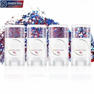 4th of July Red White Blue Glitter Stick, Long-Lasting Shimmer Gel for Face, Body and Hair, Easy Apply Patriotic Sparkle Makeup, Festive Cosmetic Accessory for Independence Day Parties, Festivals, Parades, Fireworks Events and Holiday Looks