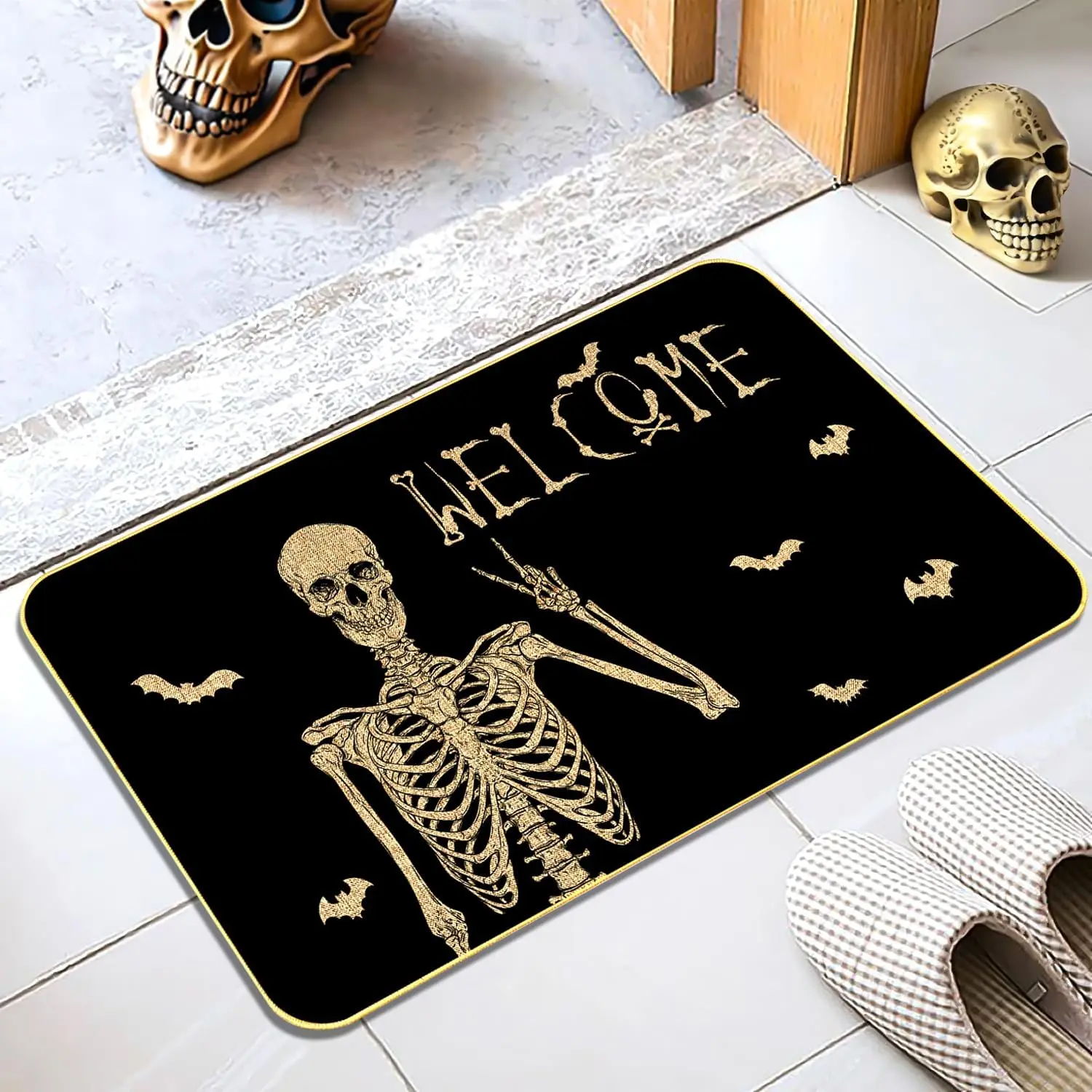 Halloween Skull Doormat - Funny and Spooky Welcome Mat, Low-Profile Non-Slip Entr Door mat Living Room Kitchen Floor Mat Home Halloween Indoor Outdoor Decoration