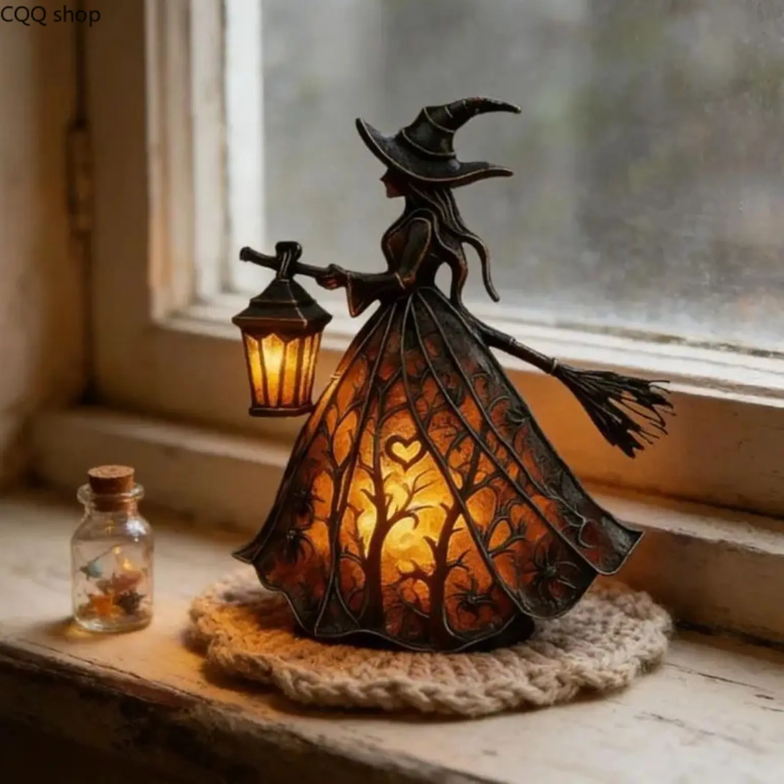 Spooky 3D Witch Table Lamp, Aesthetic Halloween Decoration Gift with a Warm Ambient Glow for Bedroom or Home Office, Decorative, Indoors, Whimsical Home Decor, Lights For Bedroom