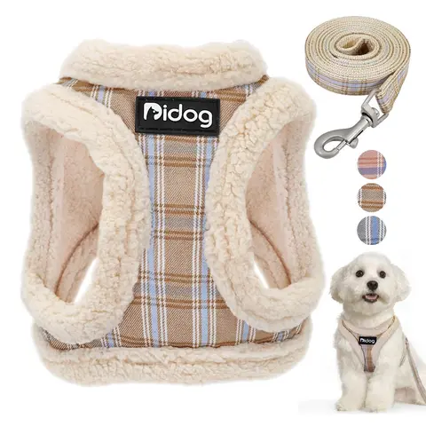 Striped Adjustable Dog Safety Harness with Leash, Puppy Harness, Warm Soft Plush Pet Chest Strap, Pet Supplies for Outdoor Walking, Dog & Cat Accessories, Harness And Leash Set