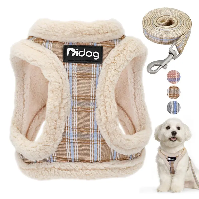 Striped Adjustable Dog Safety Harness with Leash, Puppy Harness, Warm Soft Plush Pet Chest Strap, Pet Supplies for Outdoor Walking, Dog & Cat Accessories, Harness And Leash Set