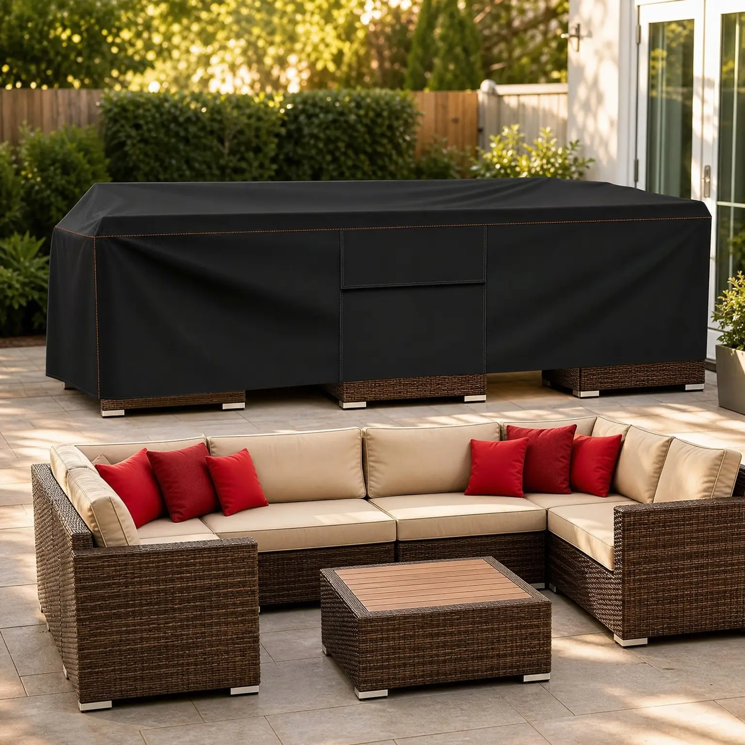 Waterproof Patio Furniture Set Cover, Heavy Duty Outdoor Sectional Sofa & Dining Table Chair Cover, Rectangular Weatherproof, 110" L x 82" W x 28" H, Black