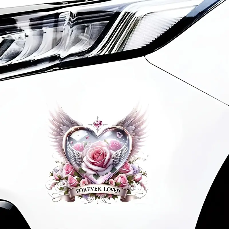 Angel Wings Heart Rose Vinyl Sticker - Gift, suitable for cars, trucks, motorcycles, windows and walls - self-adhesive, one-time use - can be to glass, metal and ceramic surfaces