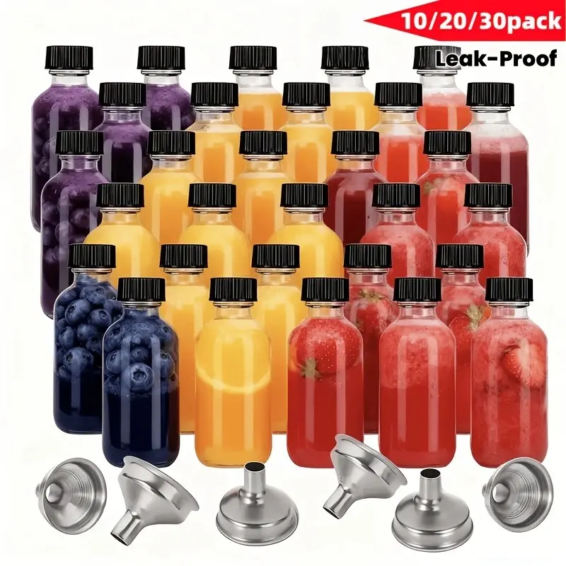 10/20/30PCS 60ml/2oz Clear Glass Juice Storage Bottles with Lids Funnels, Reusable Leakproof Small Containers for Homemade Smoothie, Cold Press Juice, Shot, Travel, Summer Beverage Prep