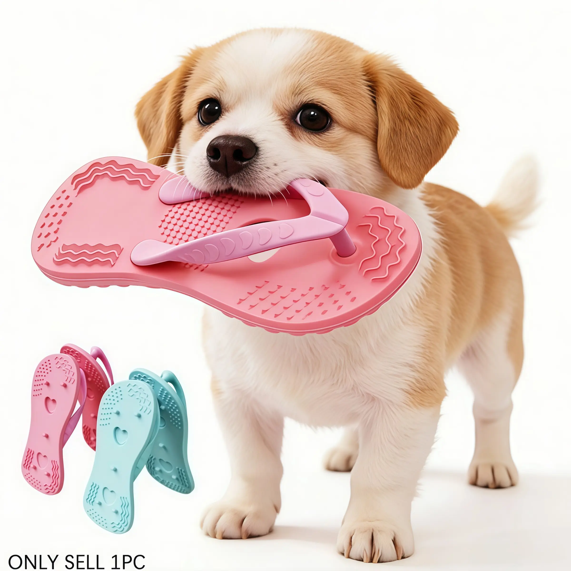 Dog Teething Toy Flip Flop Shape, Multi-Color Washable, Soft Safe Material, Stimulates Teeth Growth, Suitable for All Breeds, Pet Alone Comfort Toy
