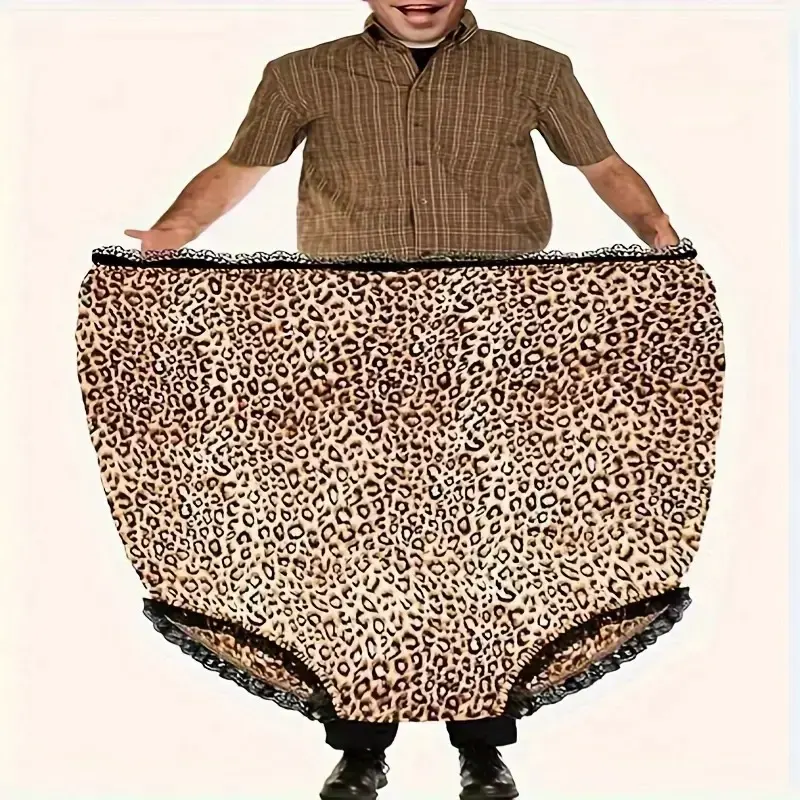 Unisex Giant Novelty Prank Panties - Leopard Print Lace Trim Panty, 1 Size Fits All, Halloween Party Wear, Humor Joke Gift, Pink Diamond & Strawberry Accents, Sports & Outdoor Clothes Accessory
