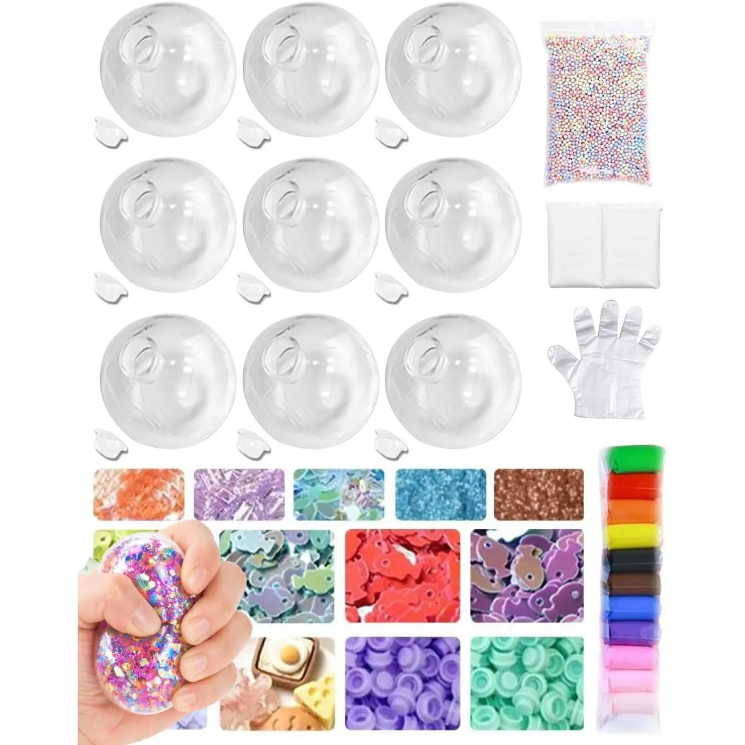 DIY Stress Ball Making Kit for Beginner Crafting & DIY Projects, Squishies Toys Supplies with Empty Silicone Squishy Casing, Vacuum Glue Seal, Bead Clay, Fillable Sand, No Battery Needed, Other