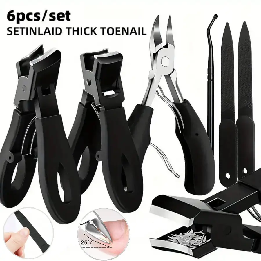 6-Piece Heavy-Duty Professional Toe Nail Care Kit, Includes Nippers, File, Remover, for Thick/ingrown Nails, Foot Care Tools