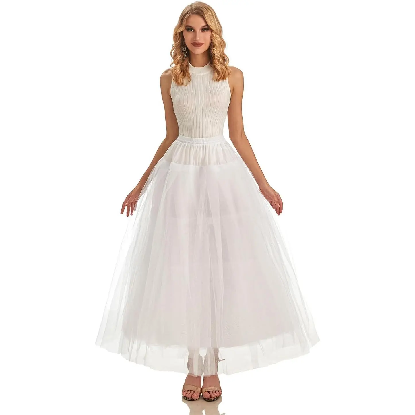 AWSALE Hoopless Petticoat Crinoline Slip Underskirt for Bridal Wedding Dress WPT109