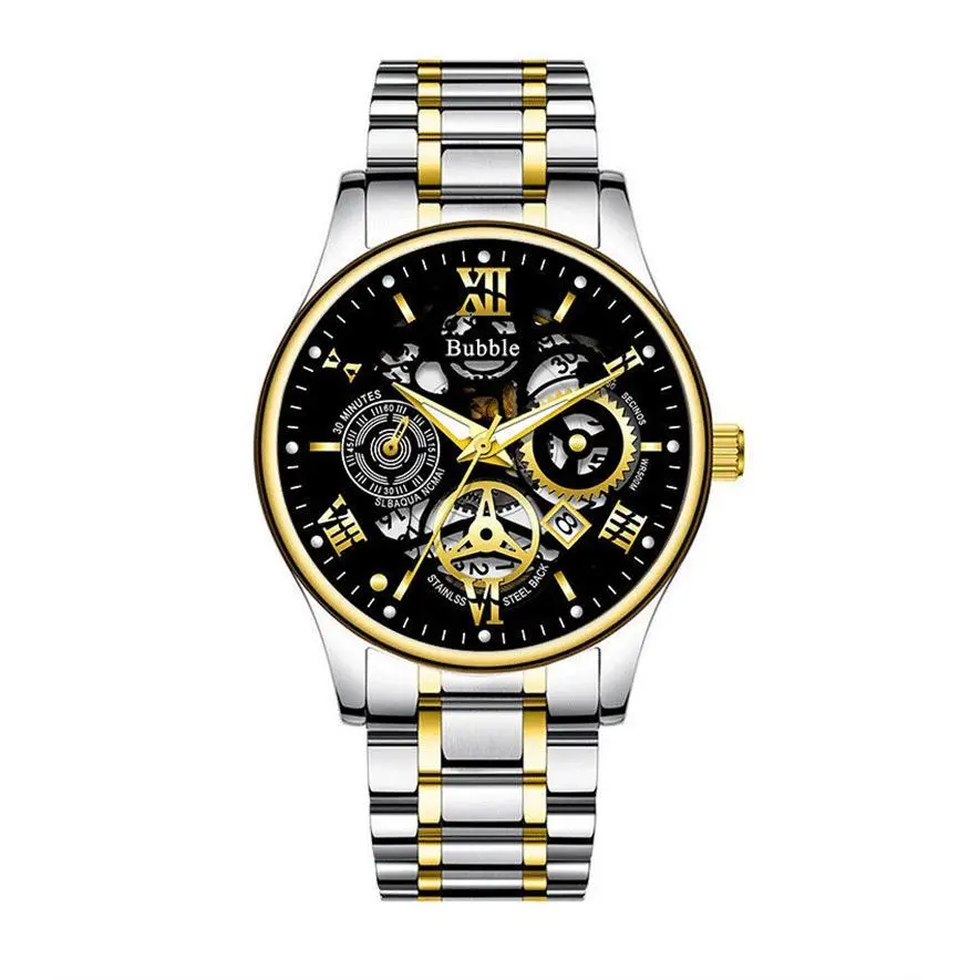 Men's 40mm Round Case Roman Dial Skeleton Quartz Watch - Luminescent Hands, Alloy Strap, Open Work Design, Casual Wear Smart Watch for Men