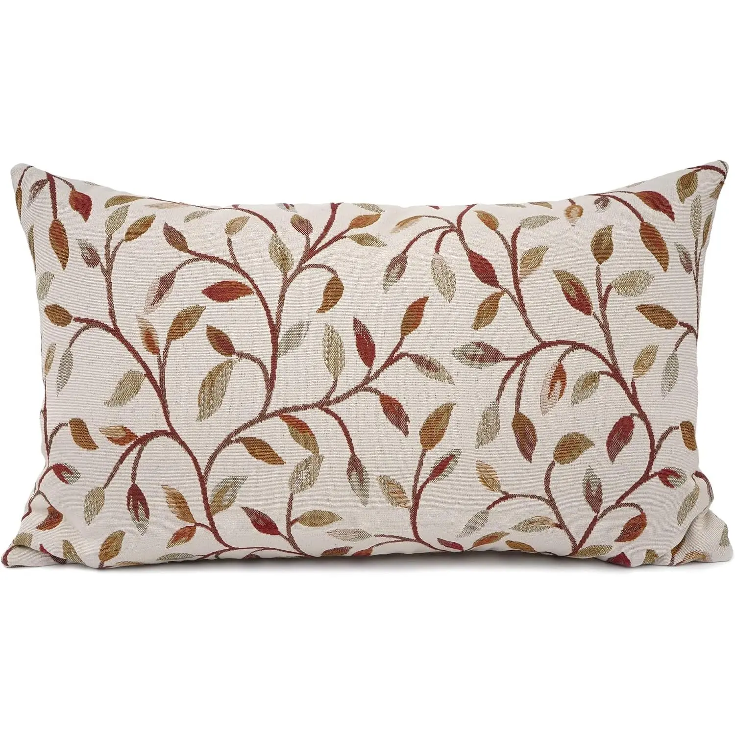 Oblong Rectangle Floral Chenille Embroidery Decorative Throw Pillow Case Cushion Cover  Pillowcase for Sofa 12 x 20 Inch, Brown Leaves