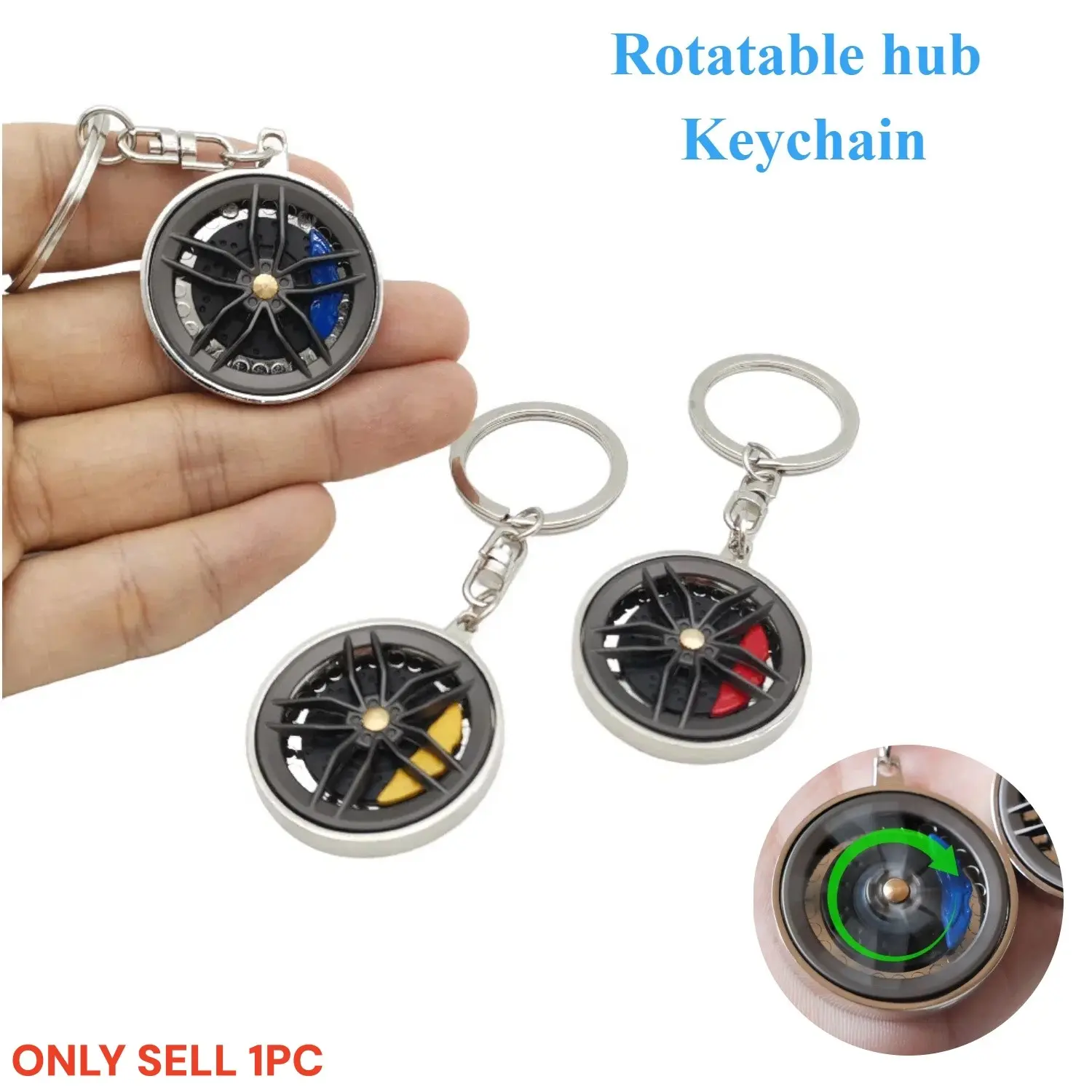 1 Piece JDM Style Creative Metal Brake Wheel Hub 360° Rotating Pendant Keychain - Cool Wheel Hub Keyring Car Key Accessory Backpack Decor JDM Car Lovers Must Have Fashion Accessories