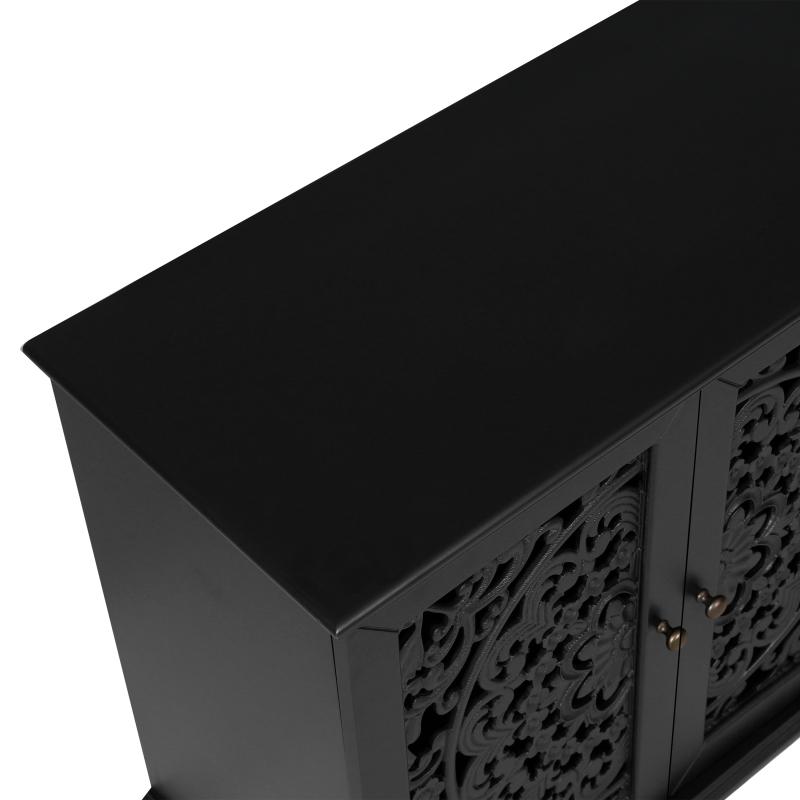 60" Antique Buffet Cabinet with Floral Carvings with Solid Wood Legs&Antique Brass Handles&Adjustable Shelves, TV Stand for 65''+ TV, Sideboard for Living Room,Dining Room (Black)