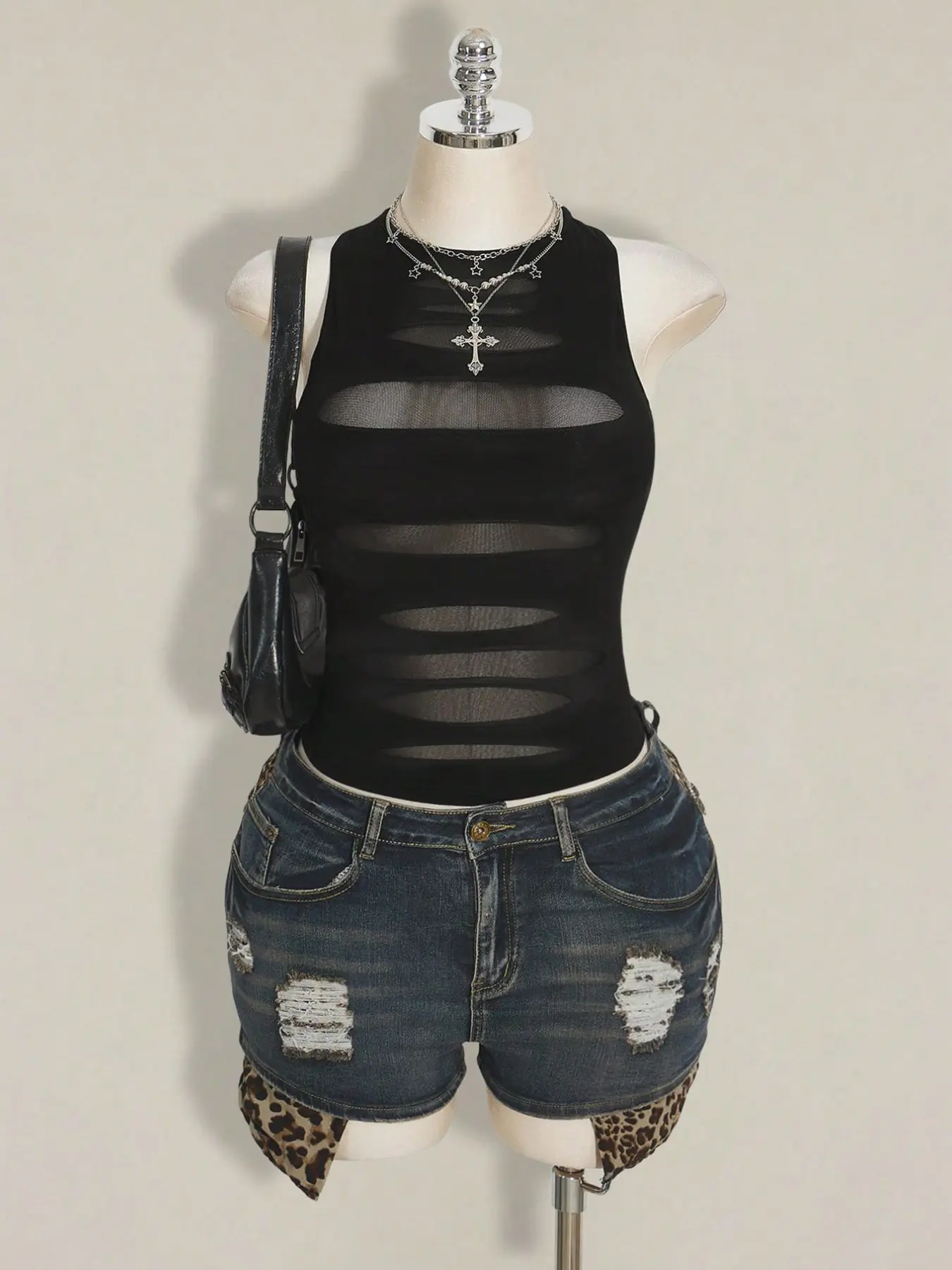 Women's Cutout Mesh Sleeveless Vest Top, Sheer See-Through, Y2K Baddie Sexy Style, Stackable, American Retro, Suitable for Daily Casual and Parties