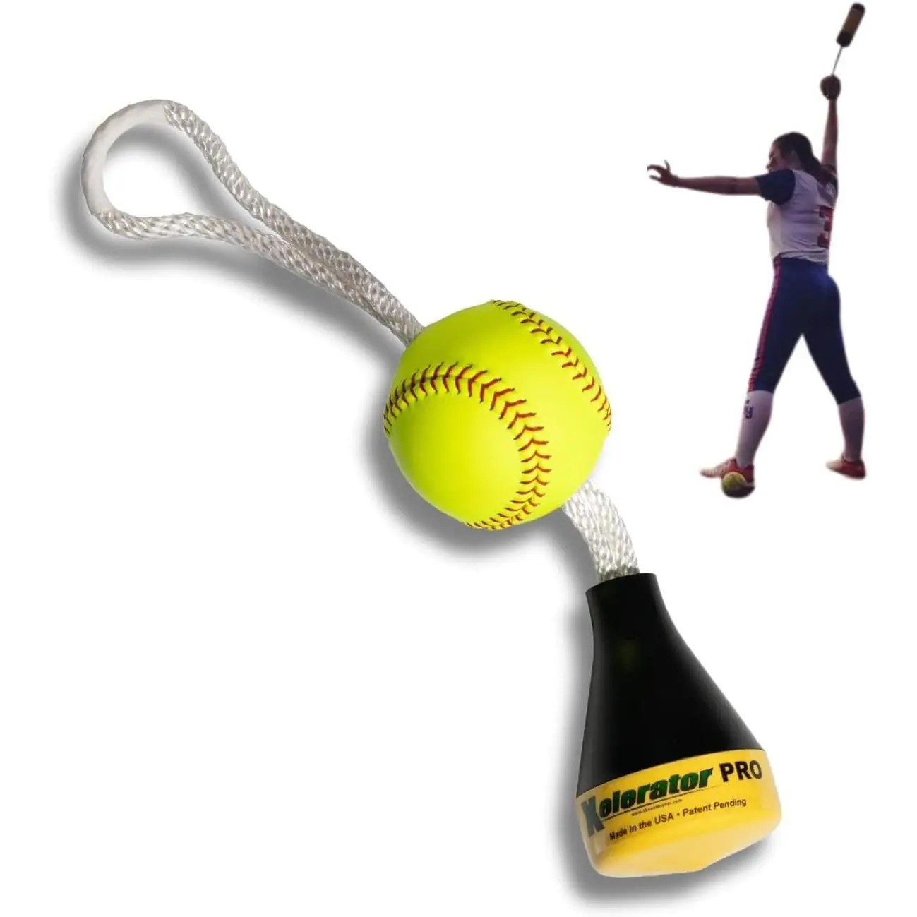 Ultimate Pro Fastpitch Softball Pitching Trainer and Warm-Up Tool with 12 Inch Premium Lear Indoor Ball for Improved Grip - Made in USA
