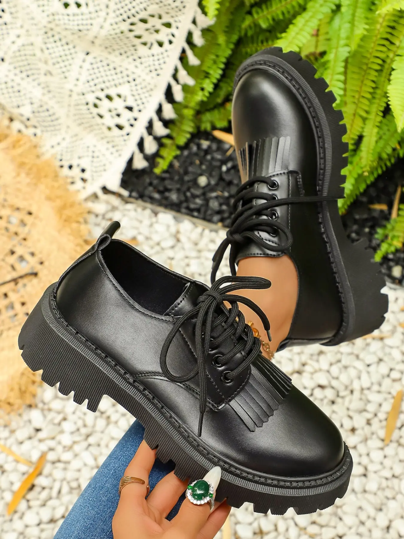 Women's PU Leather Flat Shoes, Retro British Style Laced Oxfords, Lace Up Oxfords, Thick Sole Derby Shoes, All Seasons, and Wine