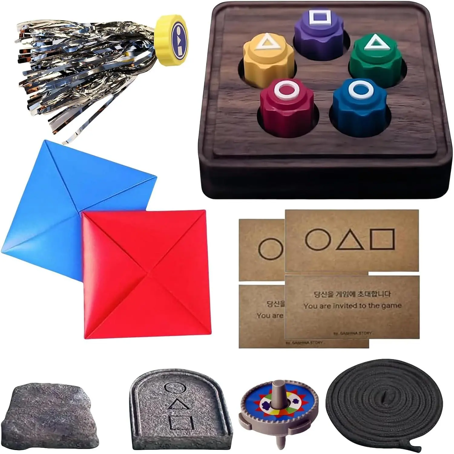 Gonggi Korean Game Tossing Set Korean Traditional Play Game Jebi chagi Stone catching Biseokchigi Paeng-y DDAKJI for Family Party Easter Basket Stuffers Christmas 1 Set