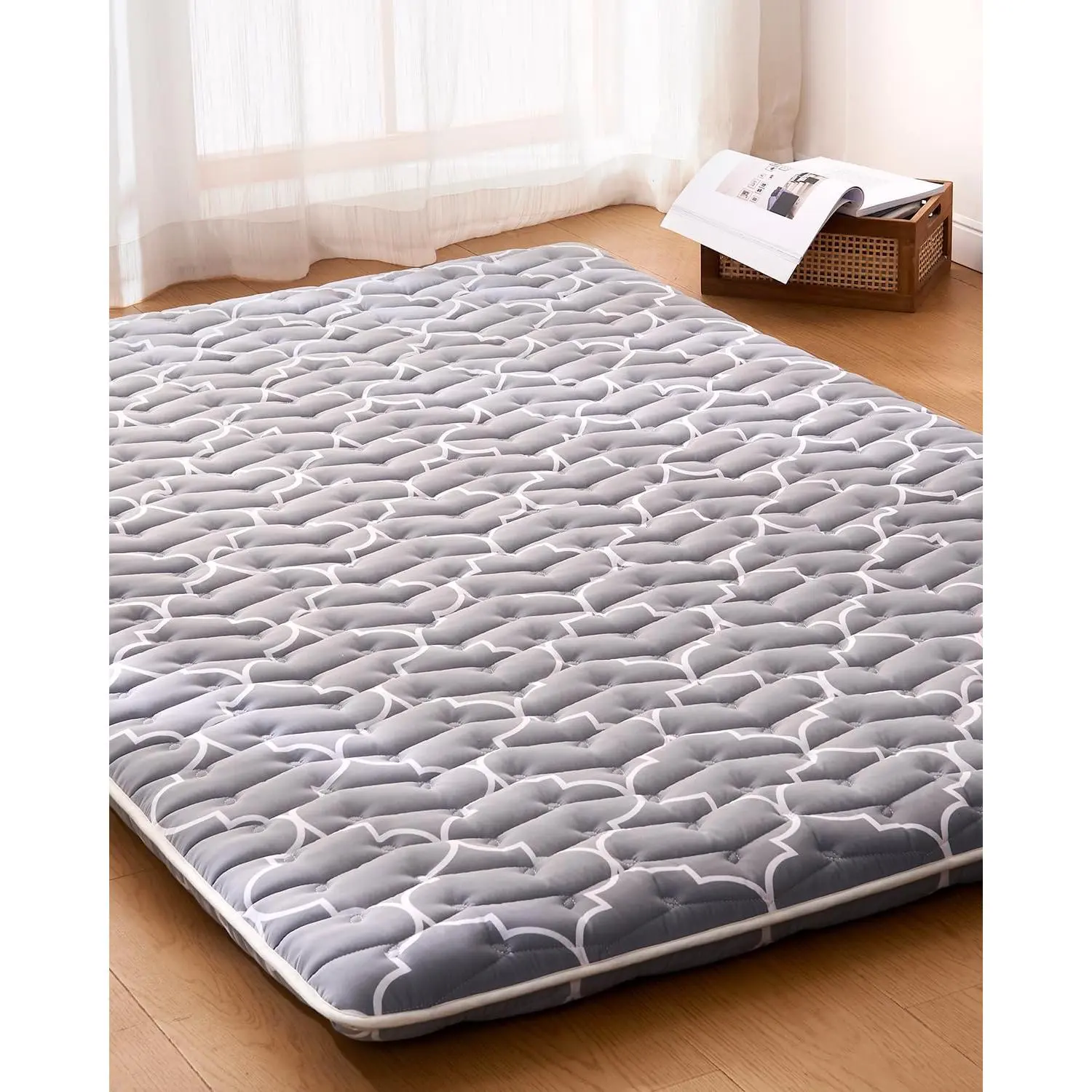 6th Generation Japanese Floor Futon Mattress - Extra-Thick 9-Layer Modern Futon with 100% High-Density Foam, Portable Floor Mattress Sleeping Pad for Adults, Guest Room, Dormitory, Twin Size (39"X80")