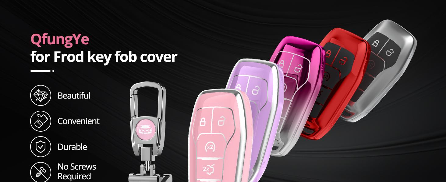 For Ford Key Fob Cover with Keychain.No Screws Required for Installation. Compatible with Ford Fion Mtang F150 Edge Explorer And Lincoln MKZ MKC MKX(Sakura Pink, Model 2)