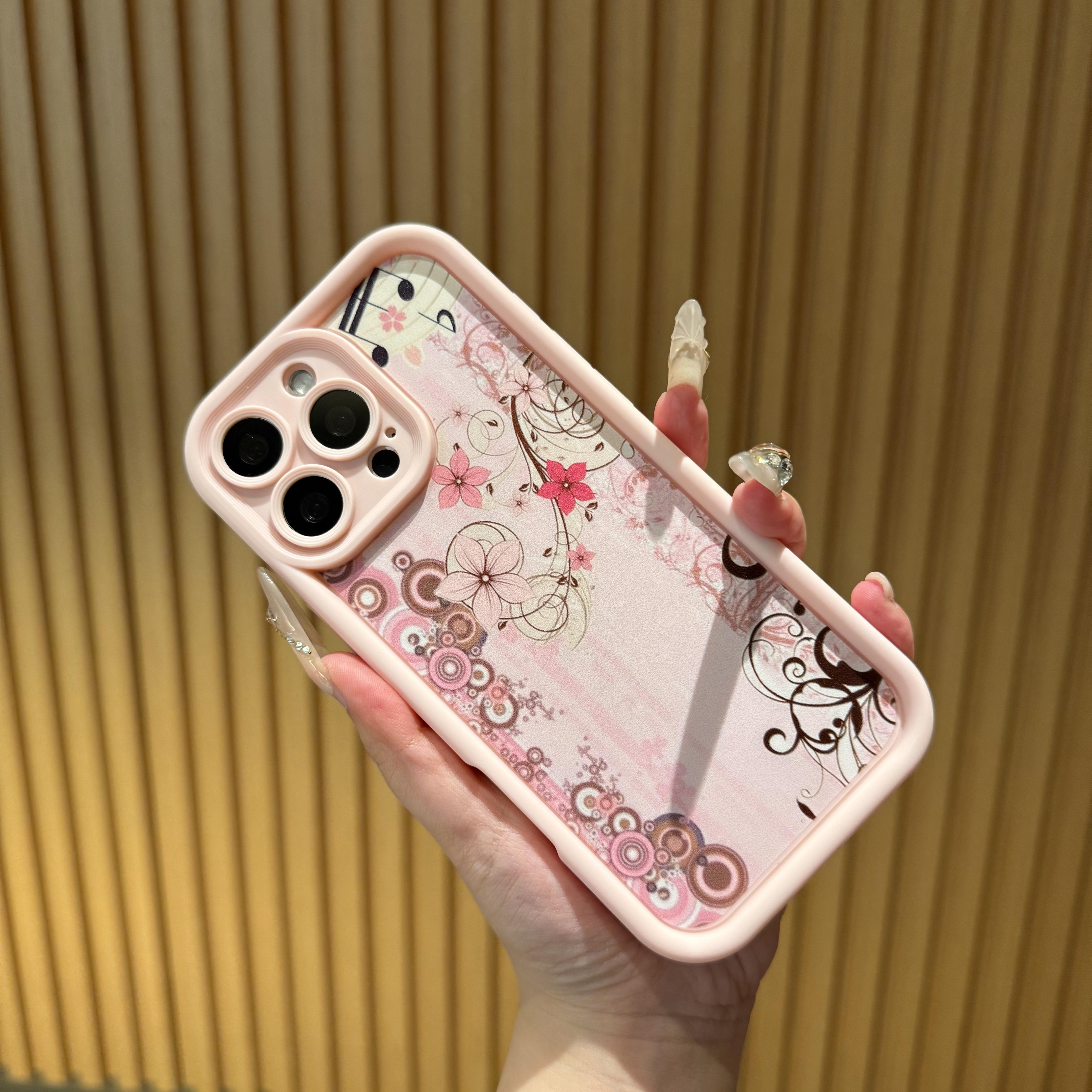 Vintage Pink Music Notes Phone Case – Aesthetic Floral Musical Score Design Shockproof Protective Cover for iPhone 7/8/X/XS/XR/XS Max/11/12/13/14/15 Pro Max/16 Pro Max/17 Pro Max/Air & Samsung Galaxy