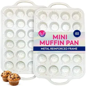 2 Pack  Mini Muffin Pan with Metal Reinforced Frame, 24-Cup Mini Cupcake Pans, Mini Muffin  Molds,  Muffin Pans for Baking - Oven & Dishwasher Safe,