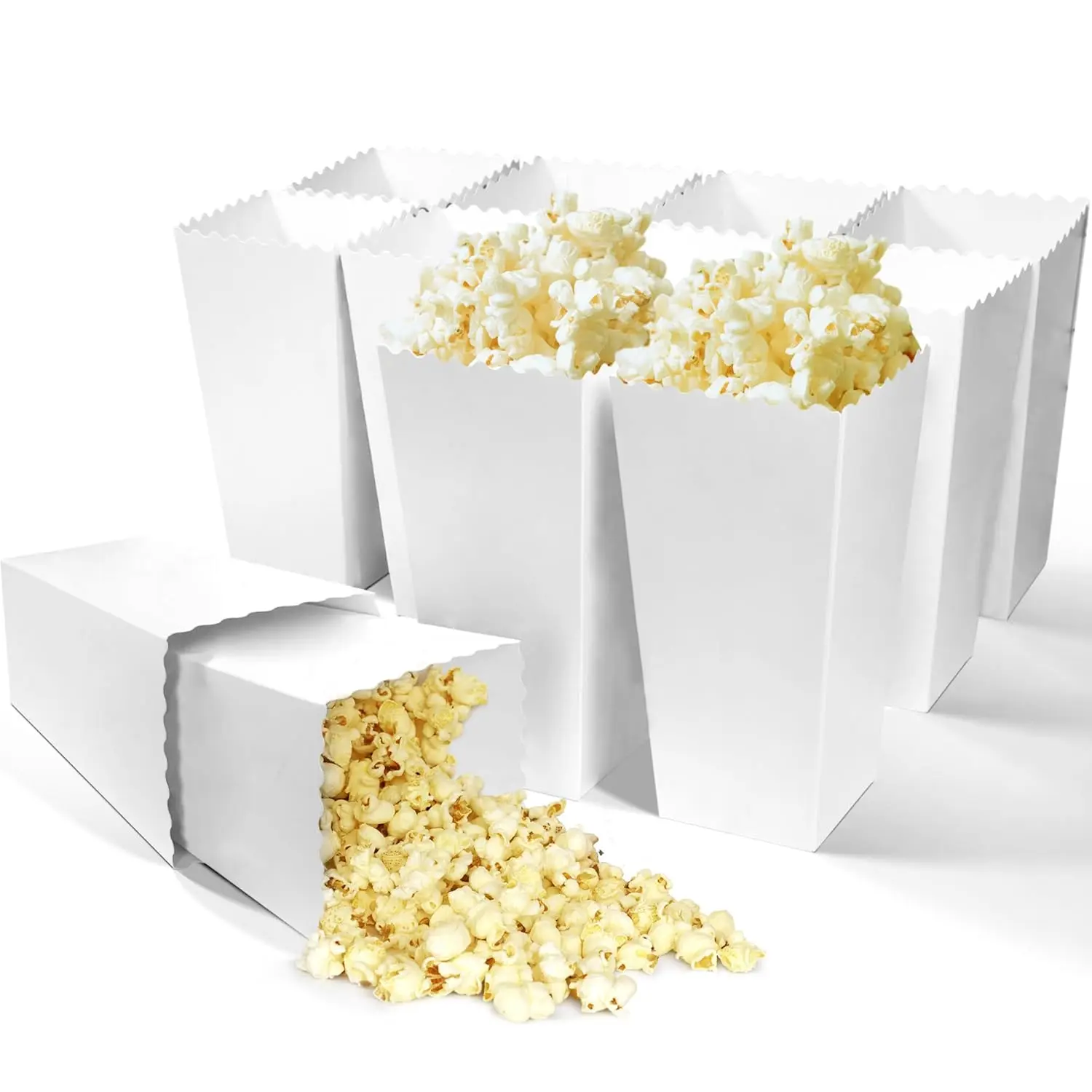 12 count White Popcorn Boxes, 46 oz White Cardboard Popcorn Container for Movie Night Party - 7.8" Tall x 3.9" Square