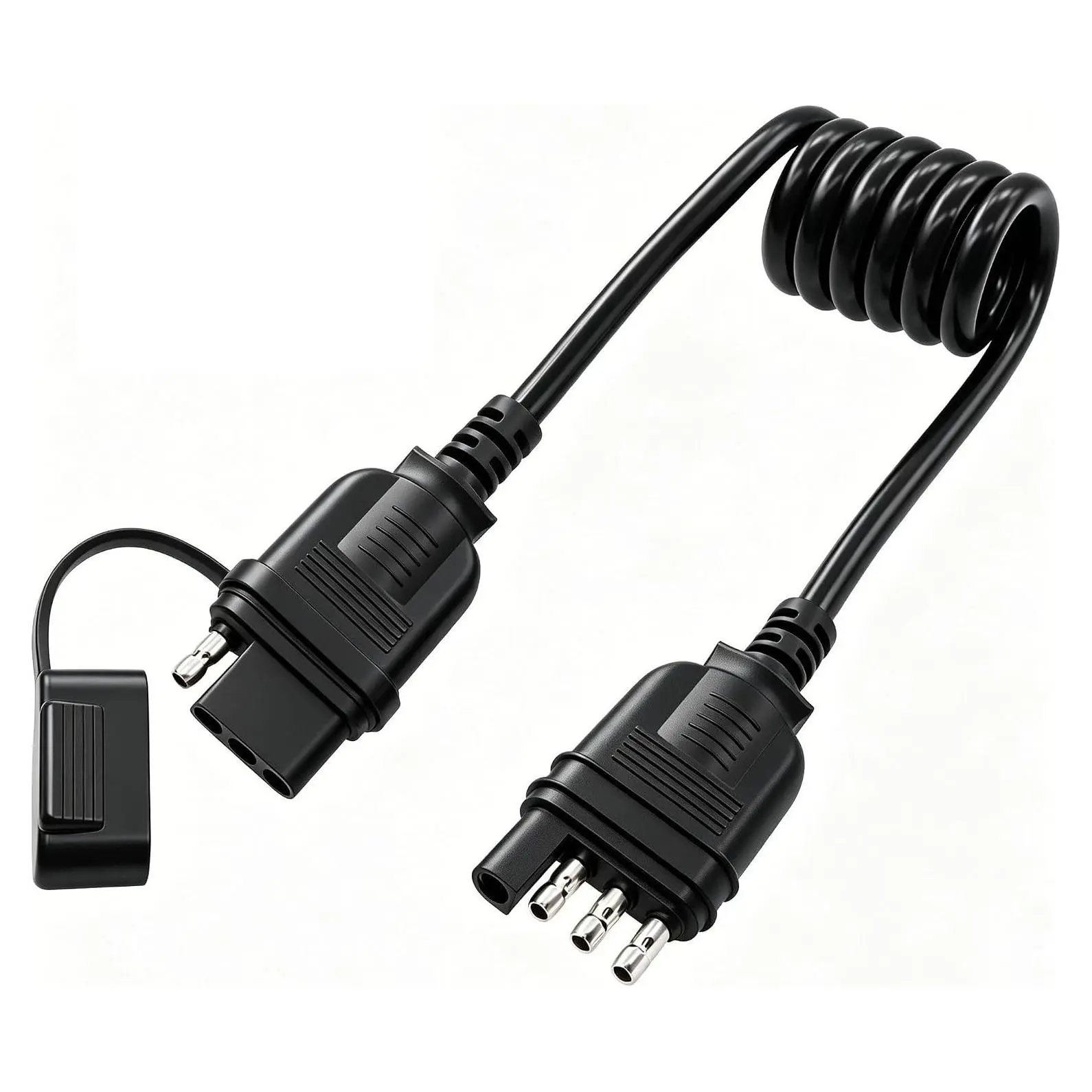 4-Way Flat Trailer Extension Coiled Cable, 4-Pin Male to Female Trailer Wire Extension Harness, Stretchable with Dust Cover, 36" / 3 FT, 18 GaugeGift