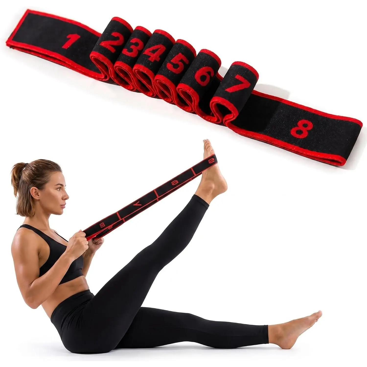 Resistance Exercise Band for Women, 8 Segment Yoga Elastic Strap for Stretching, Pilates Resistance Loop &  Stretcher, Tension Pull Rope for Workout, Physical , Fitness,  Gym
