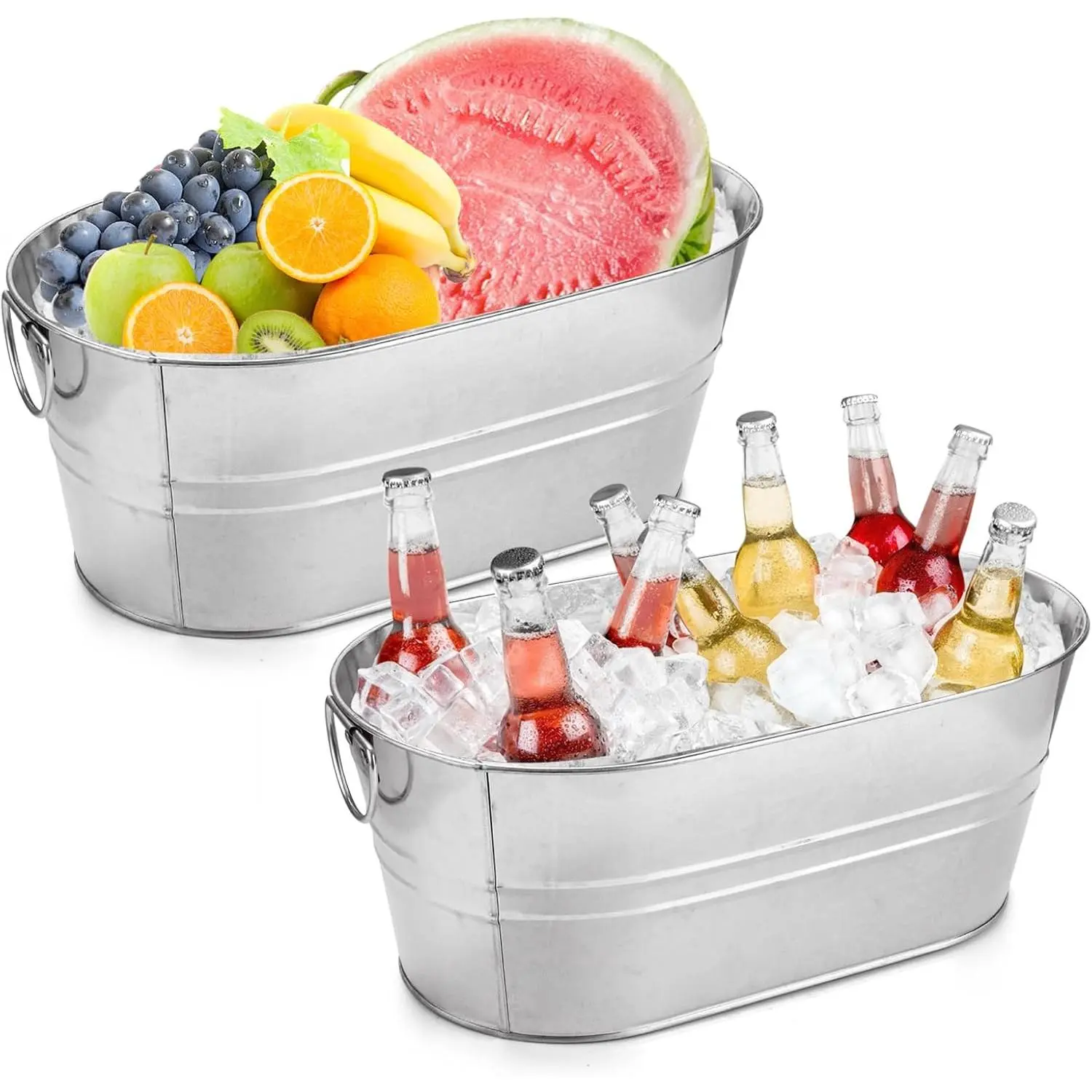 MIVIDE 2 Pack 3 Gallon Galvanized Tub Ice Bucket Metal Champagne Drink Bucket with Handles Galvanized Ice Buckets for Parties Mimosa Bar Cocktail Bar Cooling Supplies
