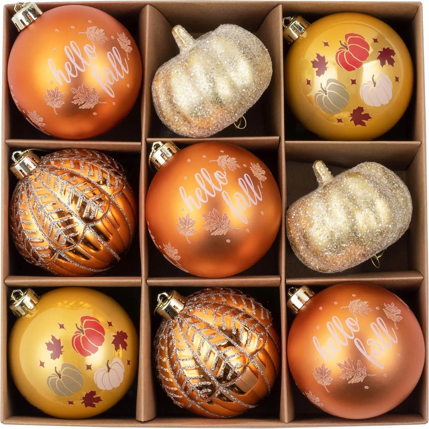 Fall Ornaments for Tree, 9ct 2.36in  Pumpkin  | Shatterproof  Orange  to Hang Ball Set    for Autumn Thanksgiving Harvest  Indoor Table