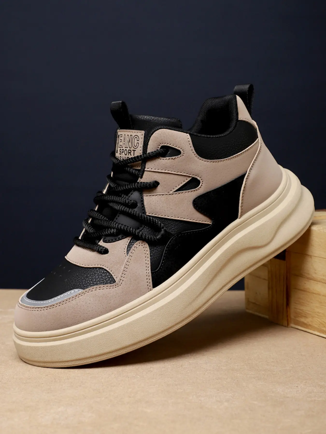Men's Retro High Top Sneakers, Casual Leather Shoes, Wide Fit, Anti-Slip, Breathable, All Season, Trendy Streetwear, Comfortable Walking Shoes