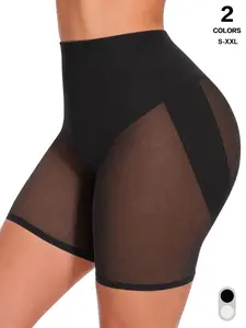 High Waist Sheer Mesh Shapewear Shorts, Tummy Control Waist Cincher, Butt Lifter Compression, Anti-Chafing, Casual All-Seasons