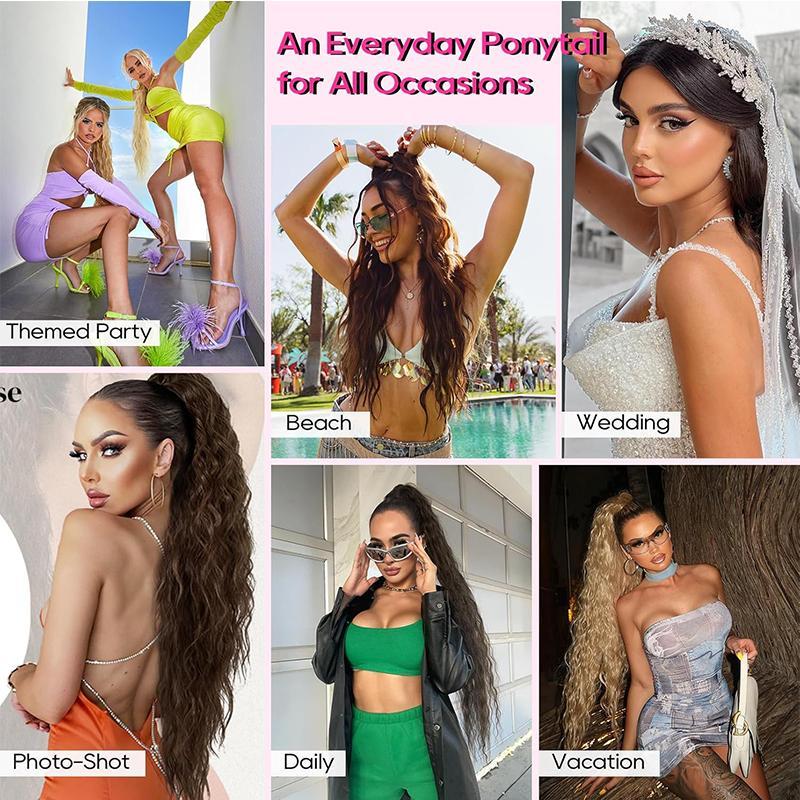 32 Inch Curly Wave Ponytail for Women Long Water Wave Claw Fake Tail Extensions Natural Looking Synthetic Black Fluffy Curly Ponytail Hairpiece for Daily Party Use