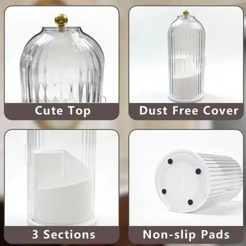 Rotating Three-Tier Bathroom Storage Rack, Toothbrush Holder with Sliding Lid, Sink Organizer, Makeup Brush Stand, /