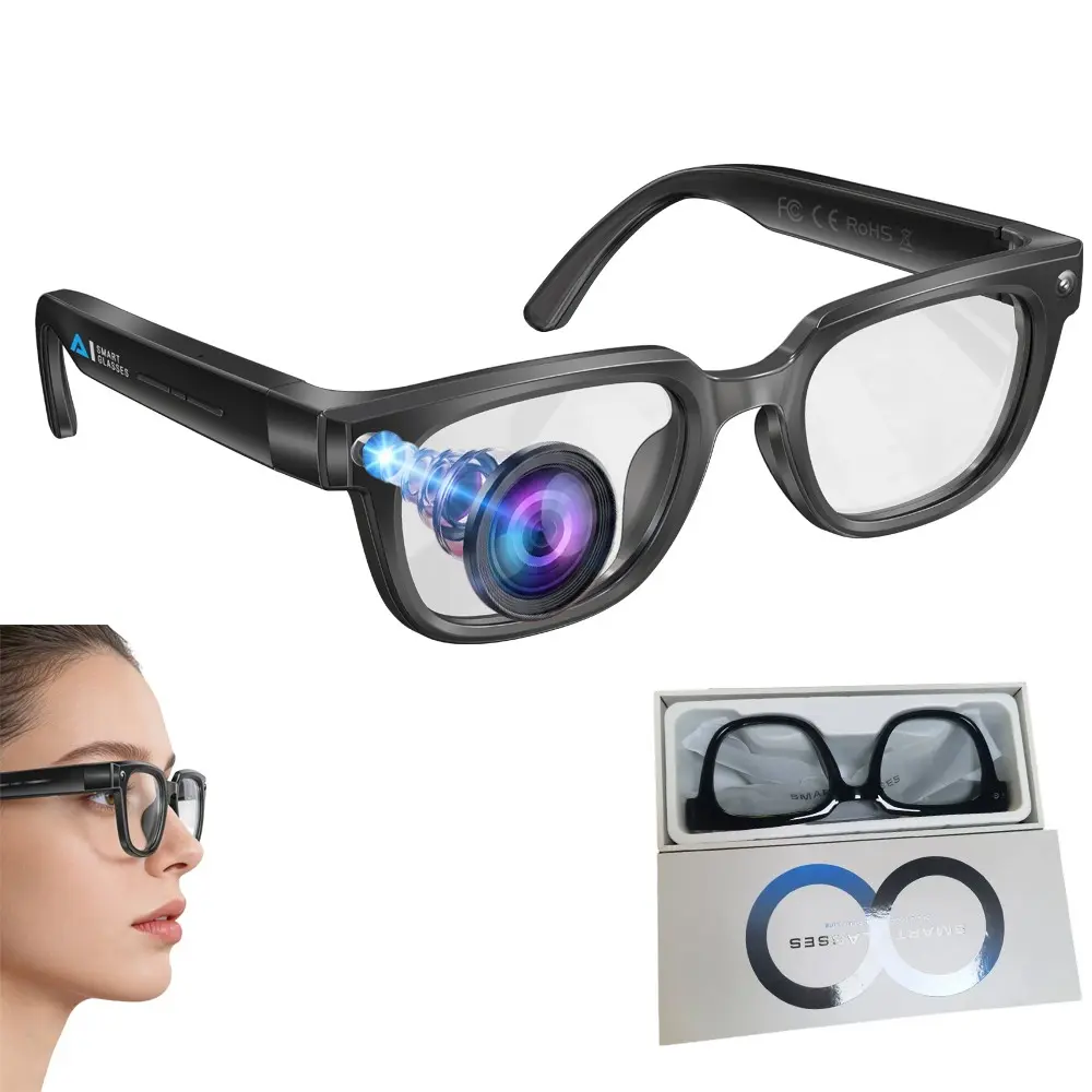 Bluetooth AI Multifunctional Smart Glasses with Video,4GB Memory Build-in, 8MP Camera, 110 Degree Wide Angle Lens,  3D Stereo Sound, 290Mah Battery , AI Video Translation, Bluetooth Call, Music Control