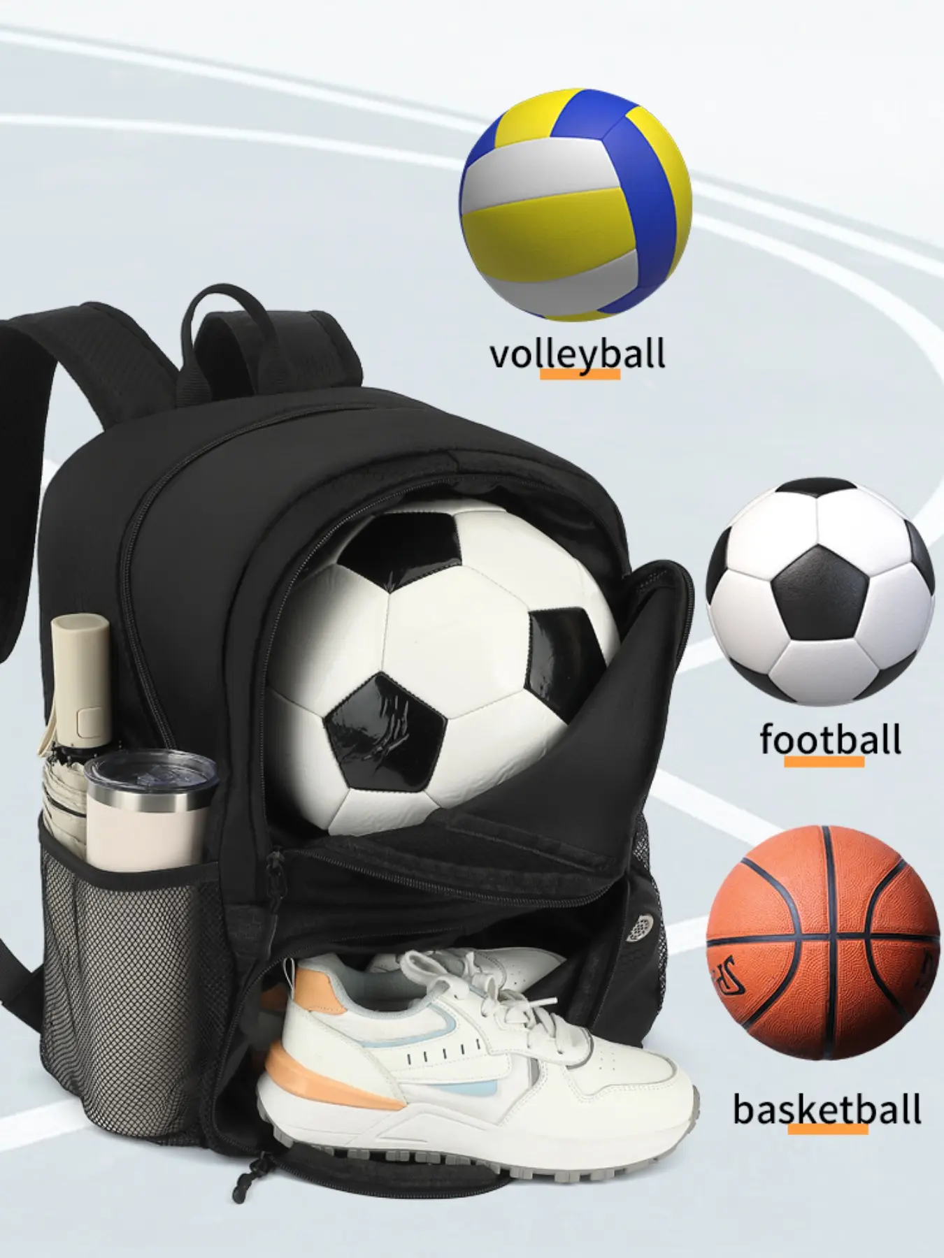Multifunctional Large Capacity Lightweight Soccer/Football/Basketball/ Backpack, Sport Bag with Ball Pouch, Shoe Compartment, Multiple Pockets