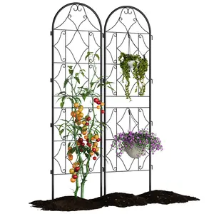 GAOMON Rustproof No-Dig Metal Decorative Fence Panel Set with Gate – Tall Animal Barrier & Garden Trellis for Climbing Plants – Durable Privacy Screen for Yard, Patio & Garden Perimeters – Black, 4 Panels, 74.8 x 21.6 Inch