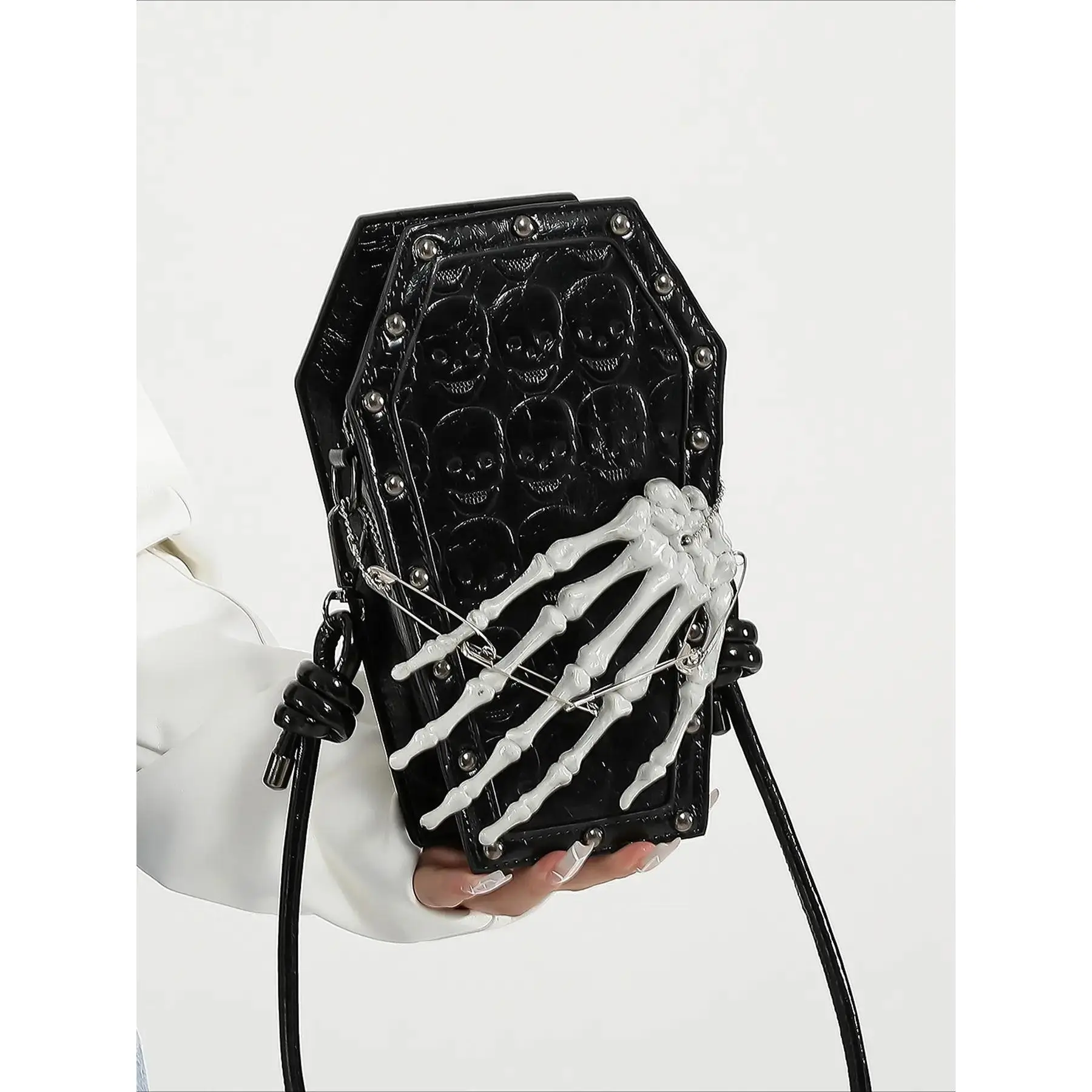 Dark Gothic Skull Crossbody Messenger Bag for Women, 3D Bone Hand Stitch Shoulder Bag, Y2K Aesthetic Niche Fashion Handbag, Versatile Multi-Color Mini Satchel, Lightweight Trendy Daily Use Purse for Shopping, Parties, Streetwear & Alternative Style Outfit