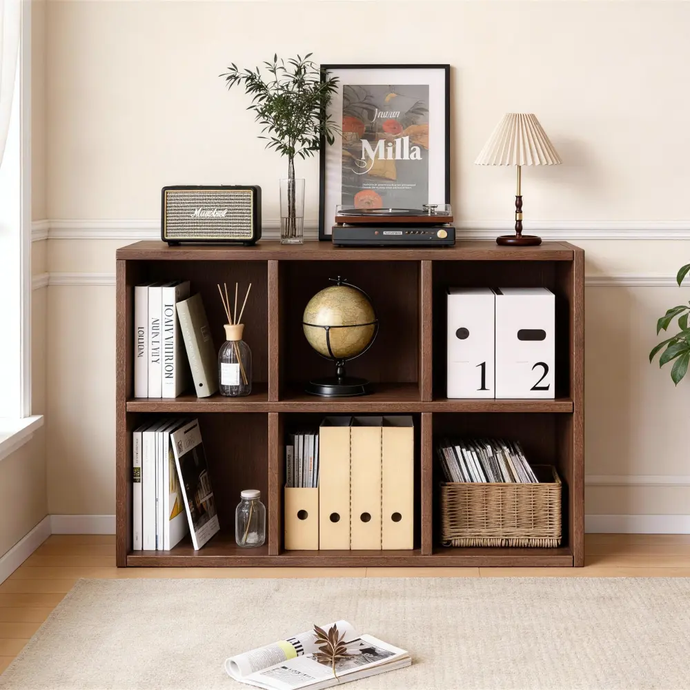 Littleox Book Shelf with 6 Storage Place Wooden Bookshelf Storage Organizer Diaplay CabinetWood