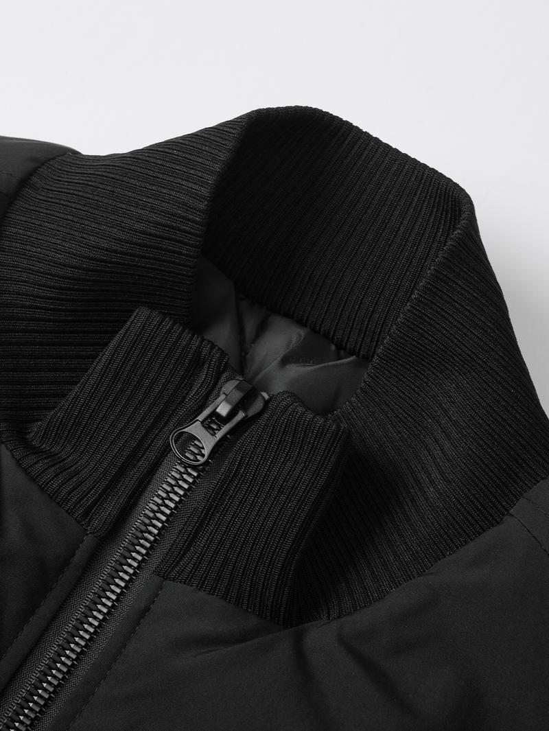 Men's Autumn/Winter Retro Bomber Jacket, Stand Collar Coat, Loose Fit, Warm Cotton Coat, Zipper Outerwear, Trendy Brand, Thickened