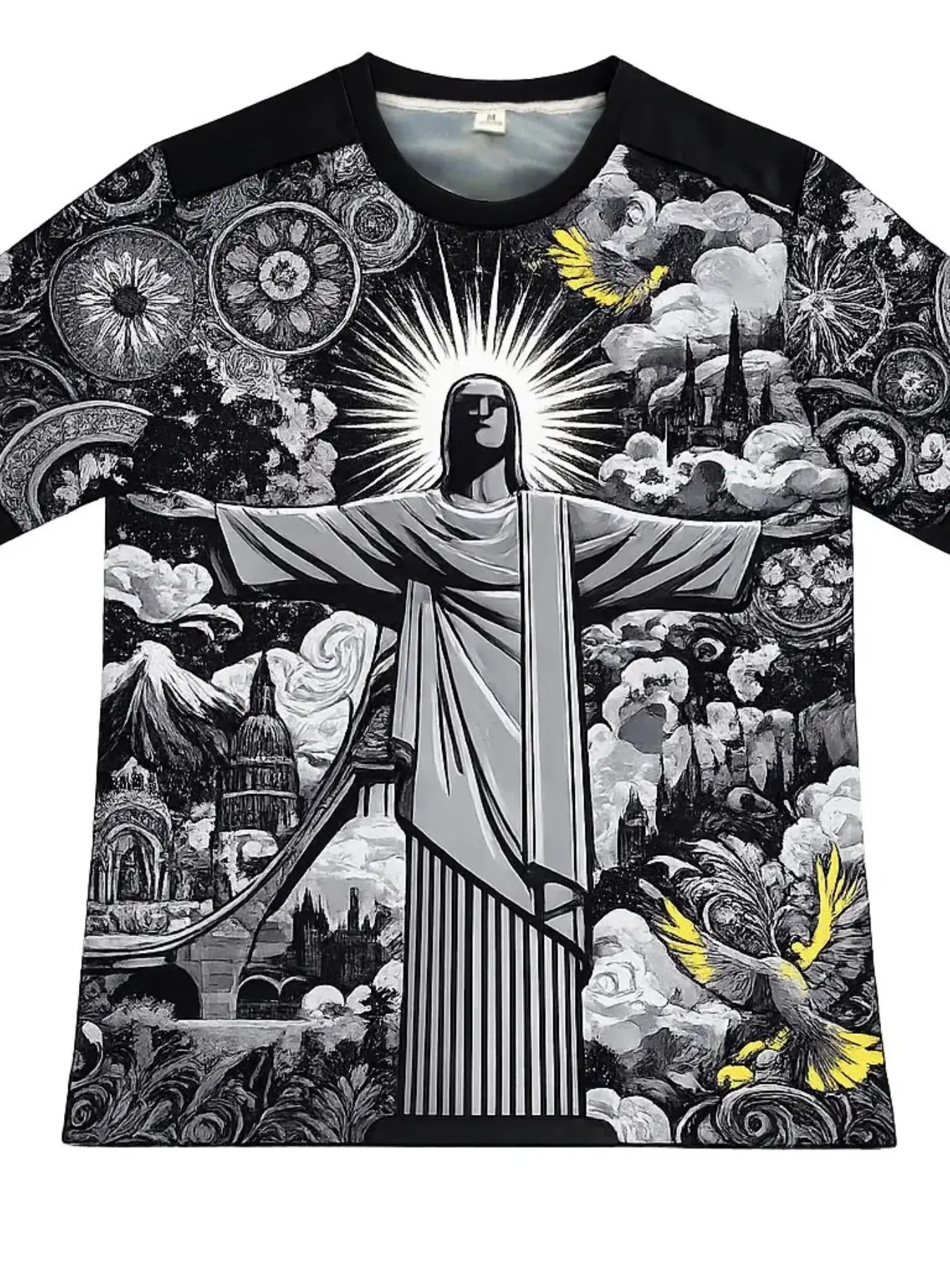 Brazil Jesus Pattern Football Jersey, Unisex Streetwear T-Shirt, Loose Fit Summer Training Top, Short Sleeve Casual Wear