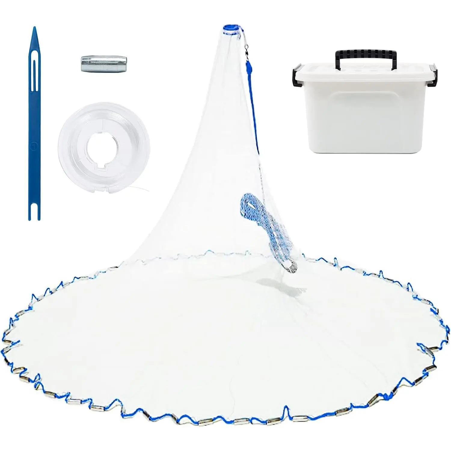 Cast Net for   Fish,1/2 Inch Mesh Size | Throw Nets,Zinc Sinker Weights,Freshwater & Salt Water,3/4/5/6/8/9/10 Ft