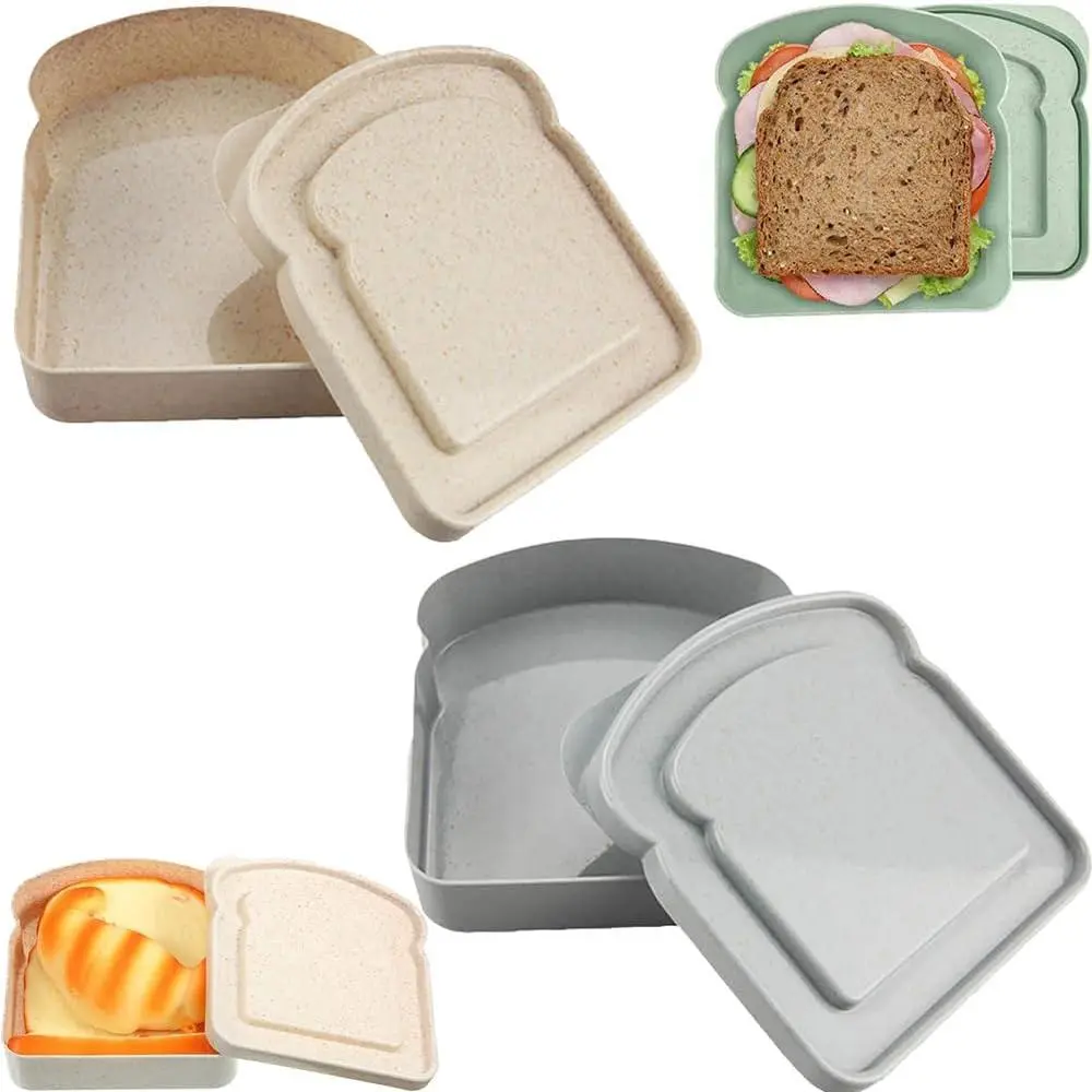 Sandwich Containers, 2 count Sandwich Box  Storage Toast Shape Holder Plastic for Lunch, Sandwich Keeper for Adults Prep Microwave (White Grey)