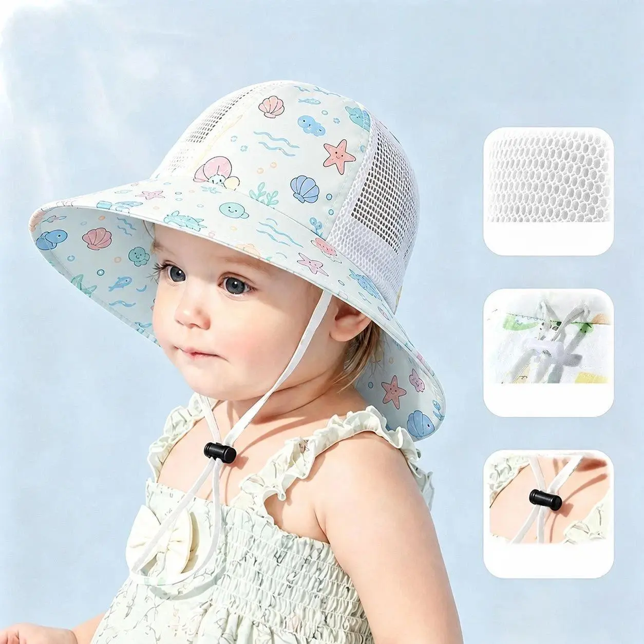 Kids Sunshade Hat with Custom Printed Name – Thin Summer Hat for Baby, Sunproof – Sunshade Hat for Boys – Bucket Hat for Girls