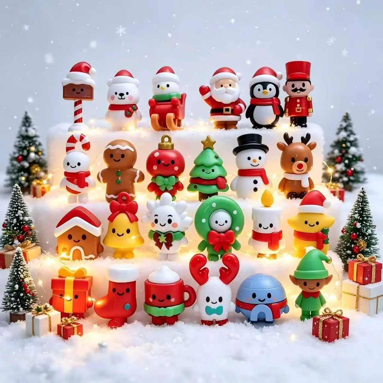 24-Piece Christmas Series Cartoon Doll Set, Santa Snowman Reindeer Figurines, Holiday Desk Decor, Perfect Party Gift
