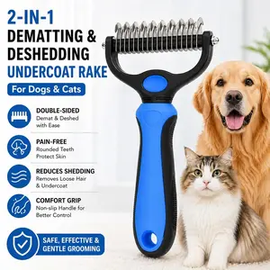 🐾 The "Knot-Shredder" Grooming Hack ｜ Aesthetic Dual-Sided Undercoat Rake For Long-Haired Pets ［Zero Pulling Hand Pain］