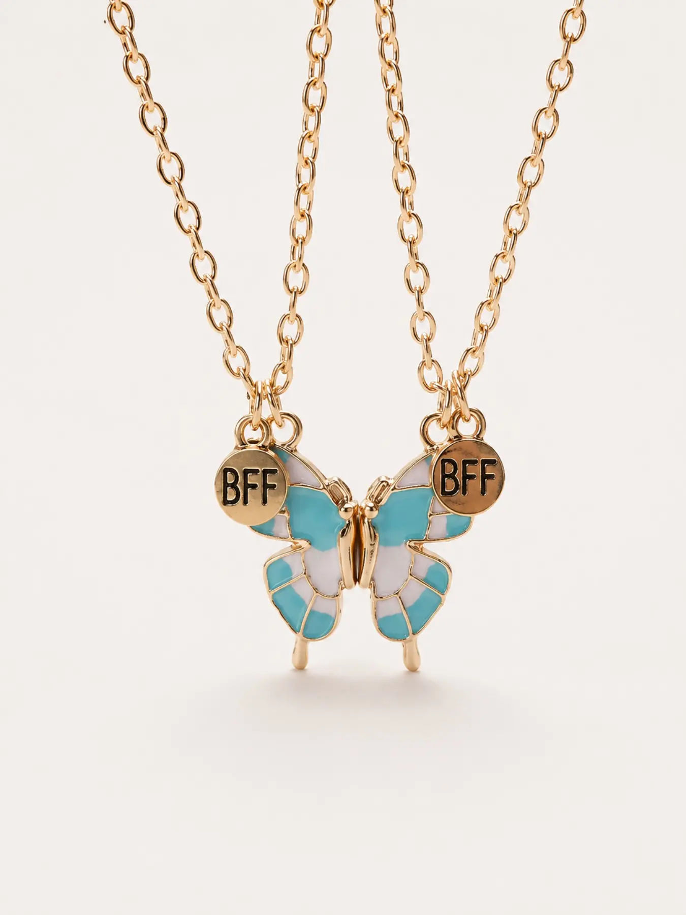 Bff Best Friend Butterfly Necklace Set, Matching Necklaces, Blue Enamel Couple Friendship Pendant, Cute Jewelry Gift for Women, All Seasons