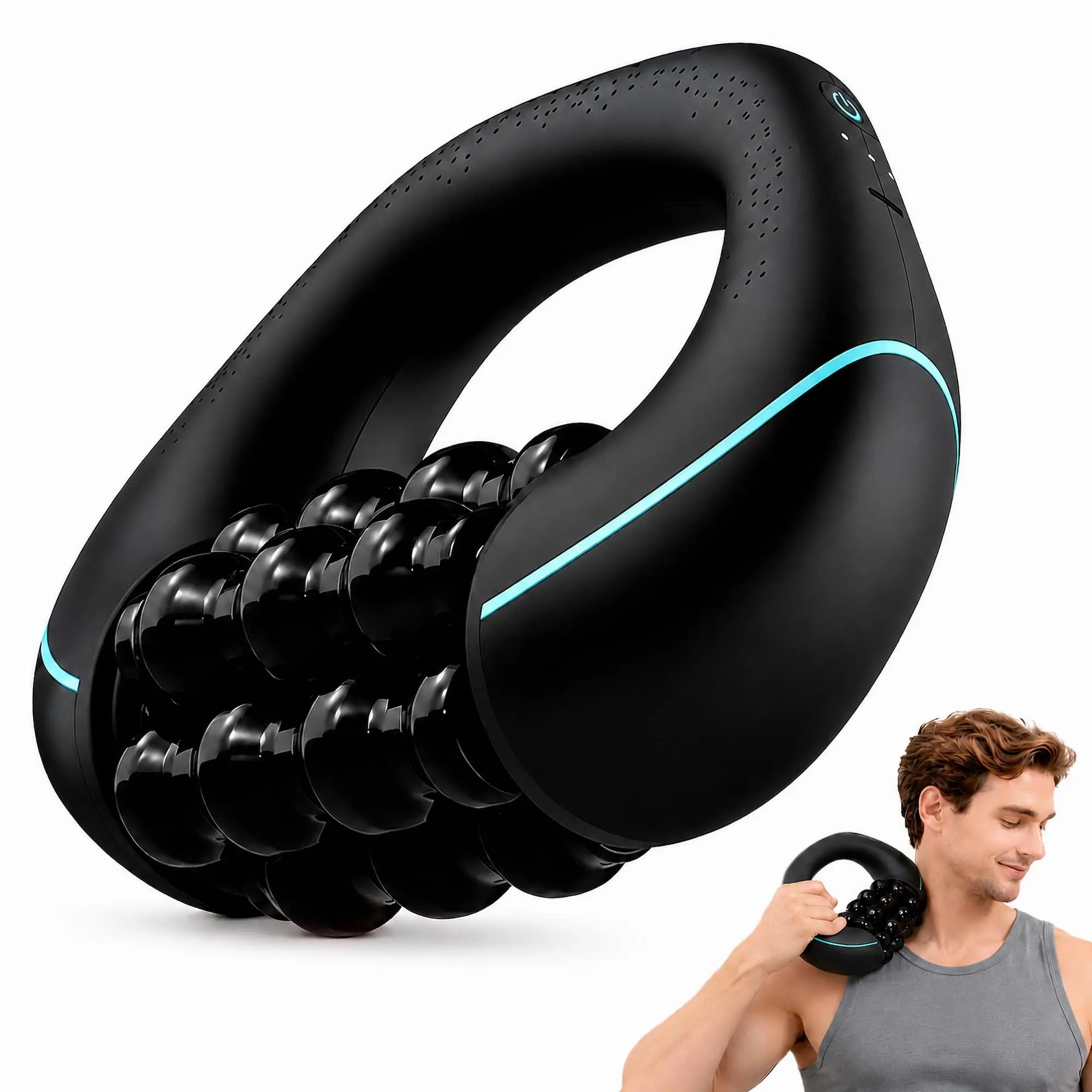 Electric Handheld Rolling Massager, 270min-Percussive Massager Targeting Knots with Pain Relieve Deep Tissue, 3-Speed Spin Vibrating Roller Massage for Back, Shoulders, Legs, Neck,Arms(Black)